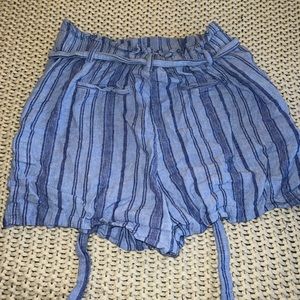 Blue striped paper bag shorts